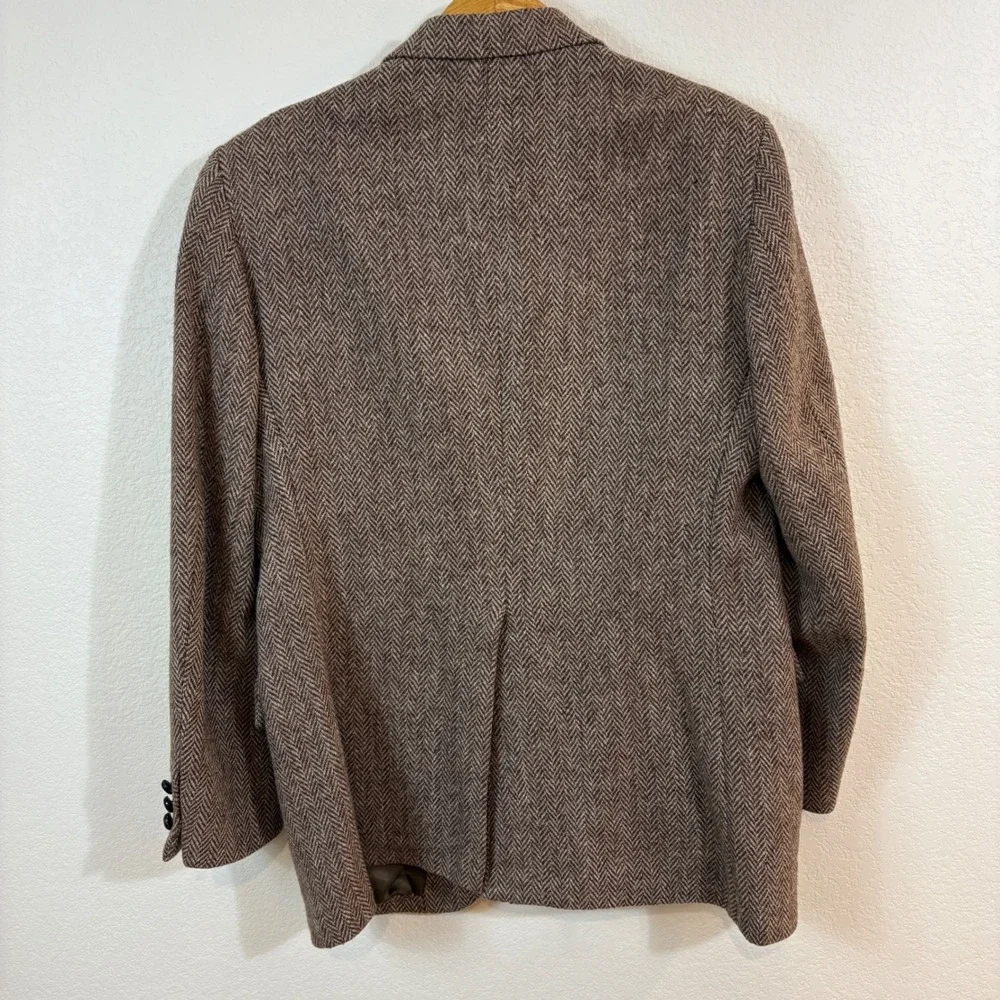 Vintage 70s Harris Tweed Blazer 44 Brown Herringbone Wool Sport Coat Heritage